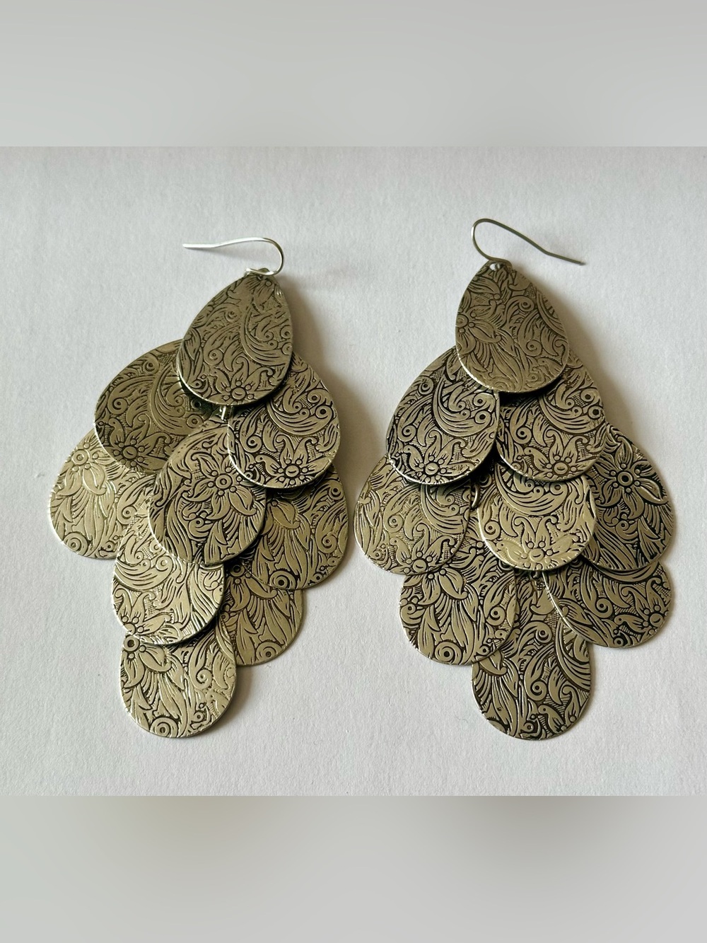 Silver Floral Teardrop Dangle Earrings - Women Jewelry